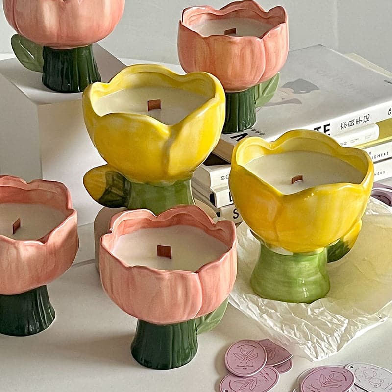 Tulip Flower Ceramic Candle